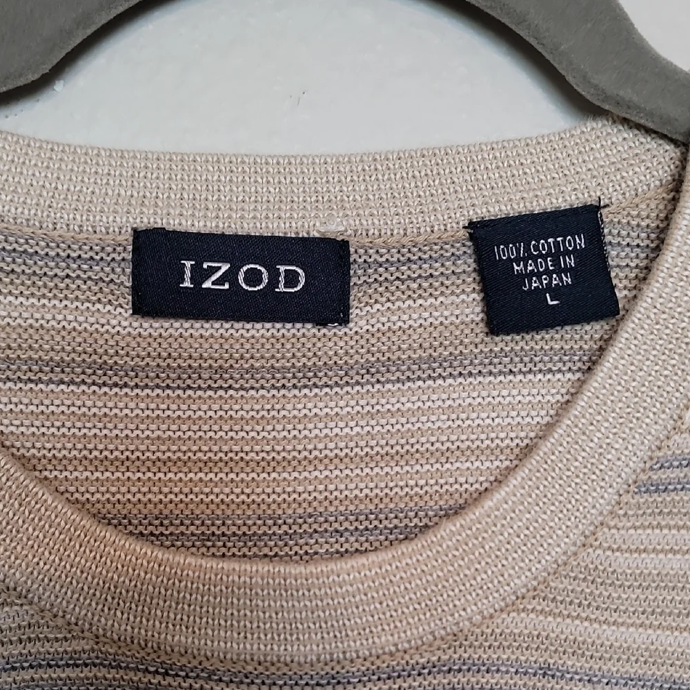 Y2K IZOD Men Chunky Knit Sweater Size L Crewneck Old Money Academia Grandpa Tan